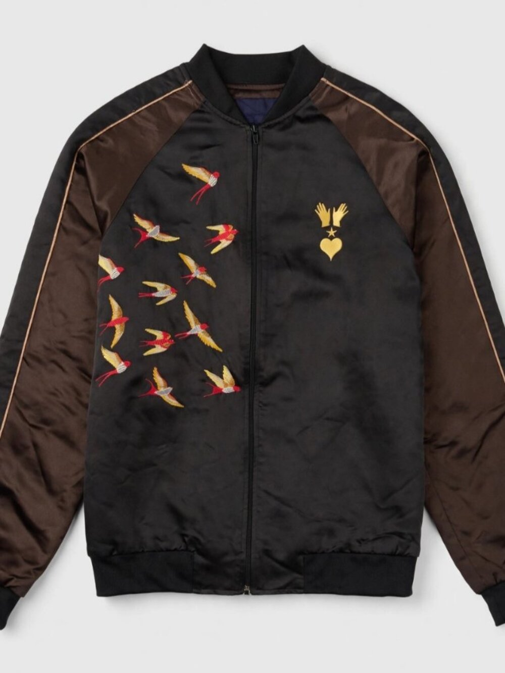 Misericordia Satin Souvenir Bomber Jacket Mens XL Black Embroidered Peru